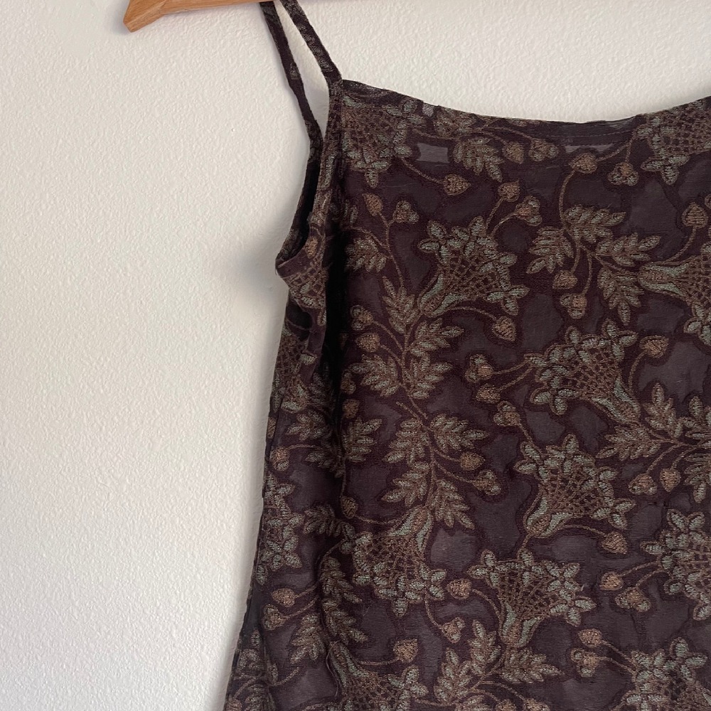Vintage Abahouse Devinette Semi-Sheer‎ Brown Floral Camisole - Picture 11 of 12